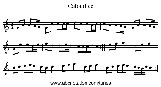 Cafouillee - staff notation