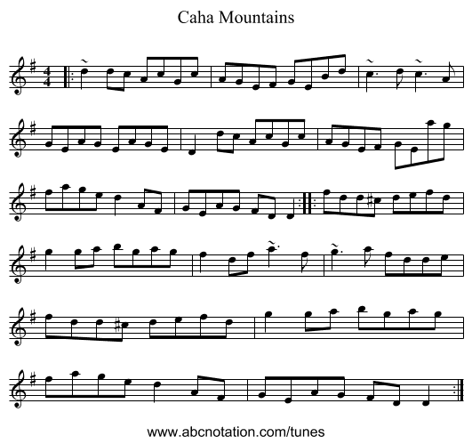 Caha Mountains - staff notation