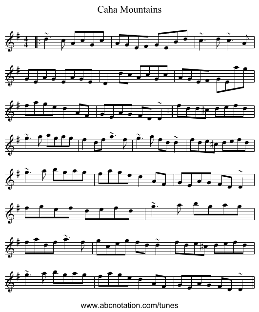 Caha Mountains - staff notation