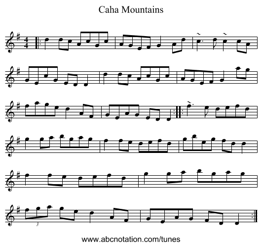 Caha Mountains - staff notation
