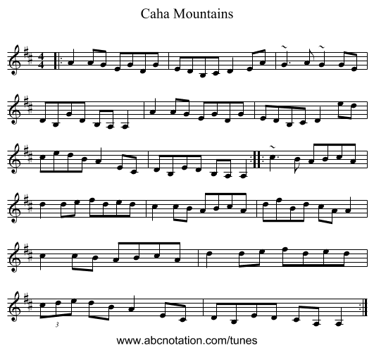 Caha Mountains - staff notation