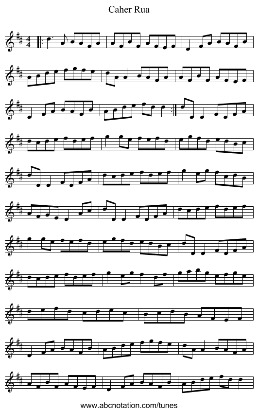 Caher Rua - staff notation