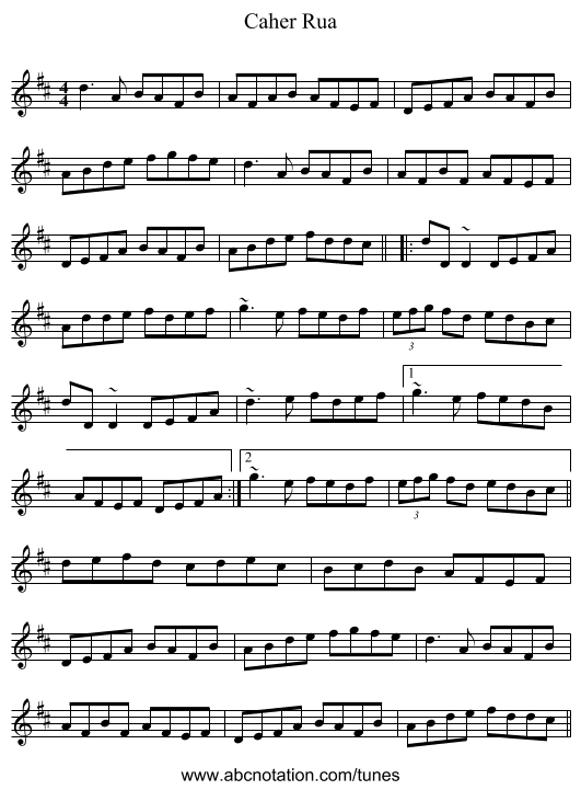 Caher Rua - staff notation