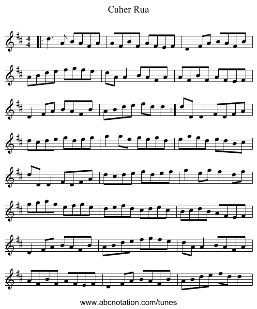 Caher Rua - staff notation