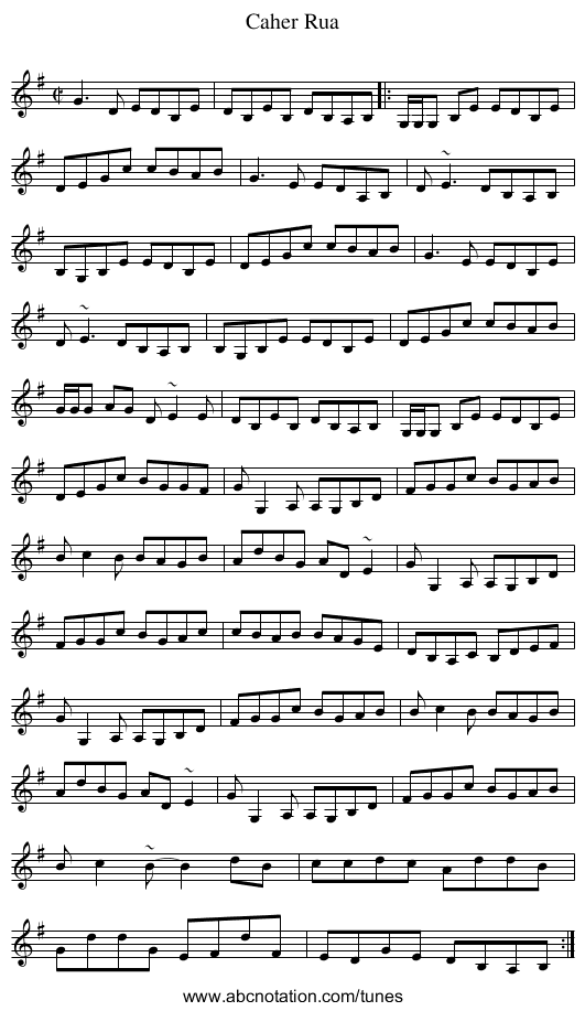 Caher Rua - staff notation
