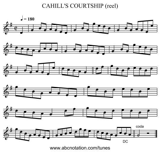 CAHILL'S COURTSHIP (reel) - staff notation