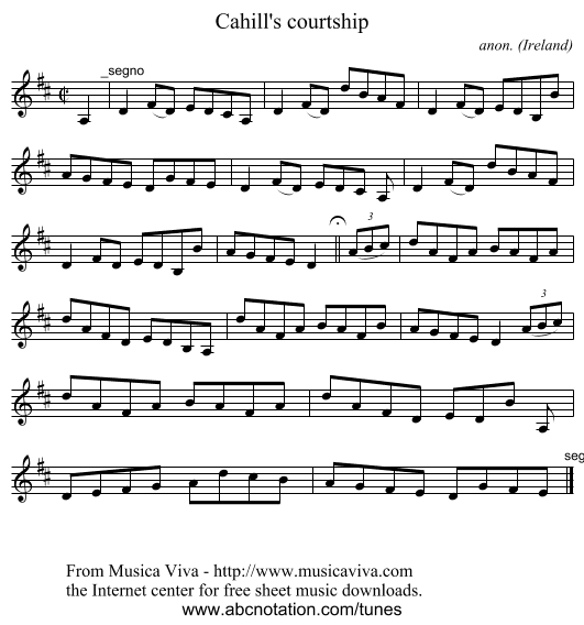 Cahill's courtship - staff notation