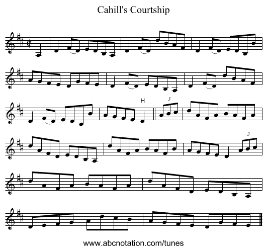 Cahill's Courtship - staff notation