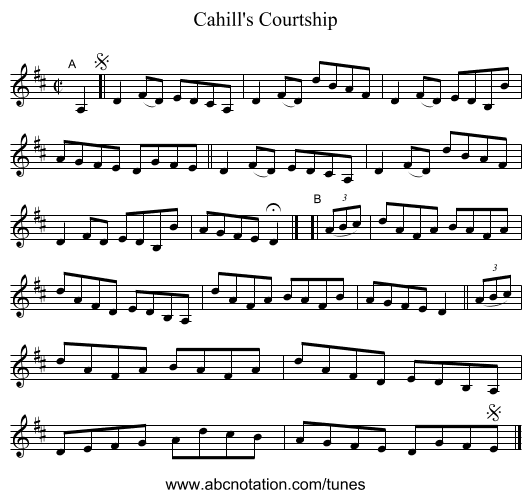 Cahill's Courtship - staff notation