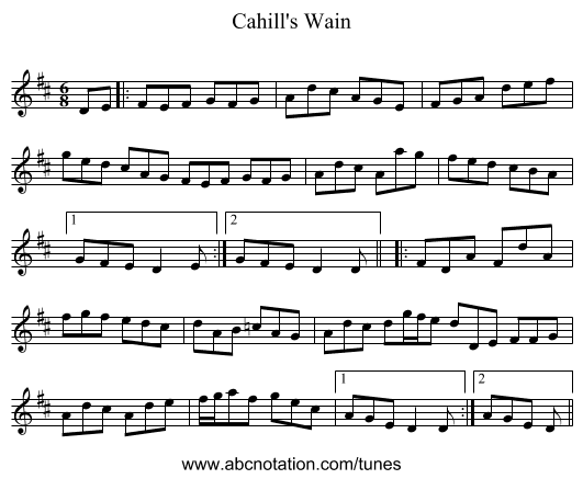 Cahill's Wain - staff notation