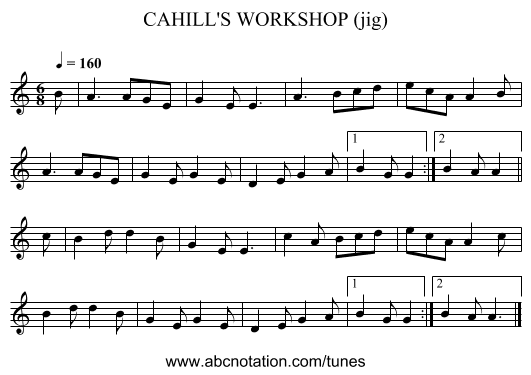 CAHILL'S WORKSHOP (jig) - staff notation