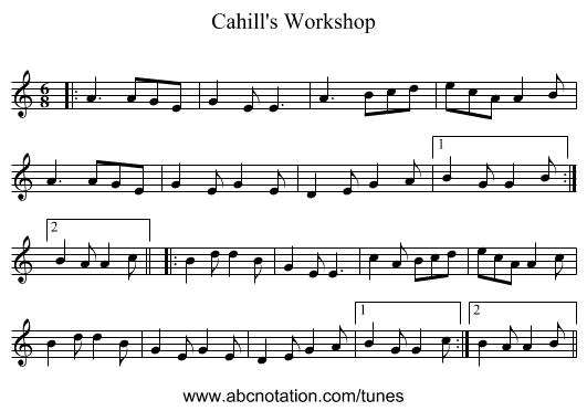 Cahill's Workshop - staff notation