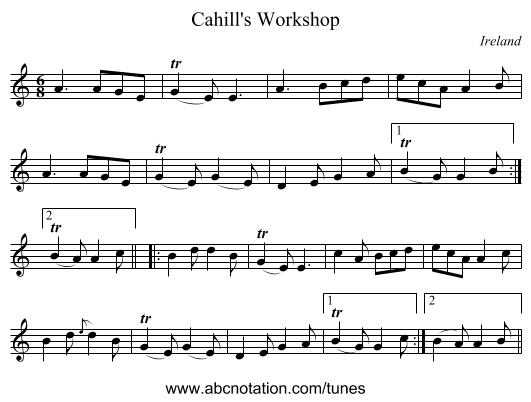 Cahill's Workshop - staff notation