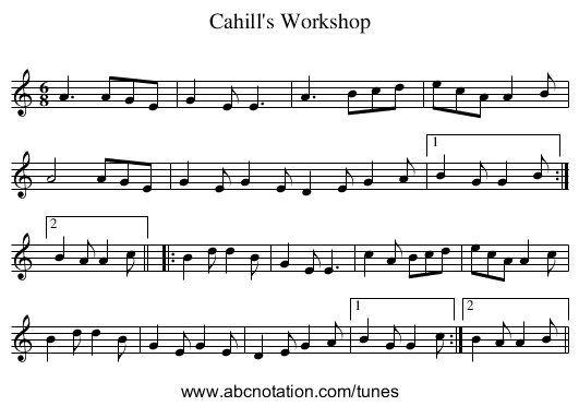 Cahill's Workshop - staff notation