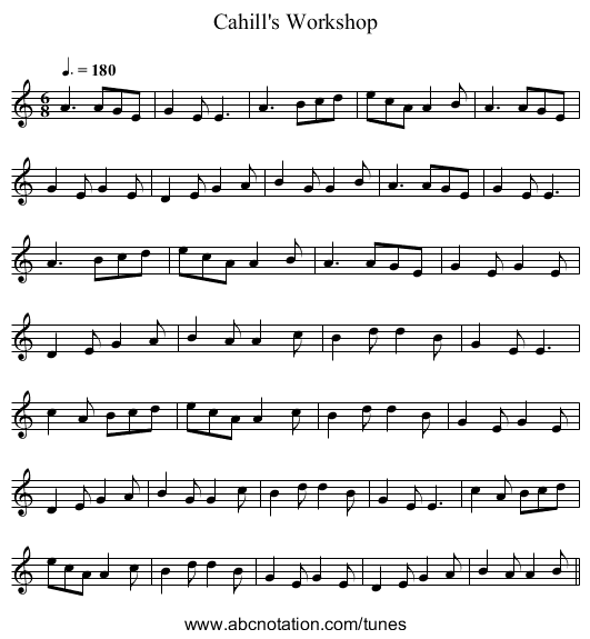 Cahill's Workshop - staff notation