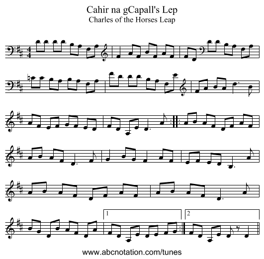 Cahir na gCapall's Lep - staff notation