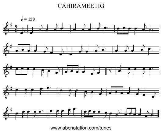 CAHIRAMEE JIG - staff notation