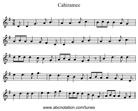 Cahiramee - staff notation