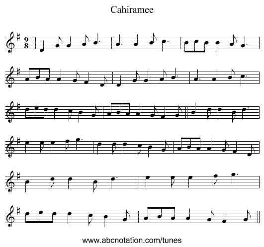Cahiramee - staff notation