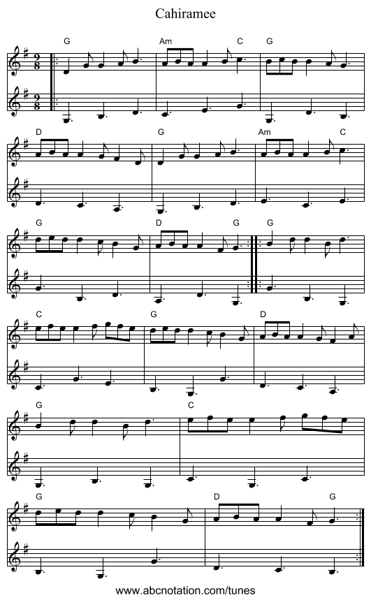 Cahiramee - staff notation