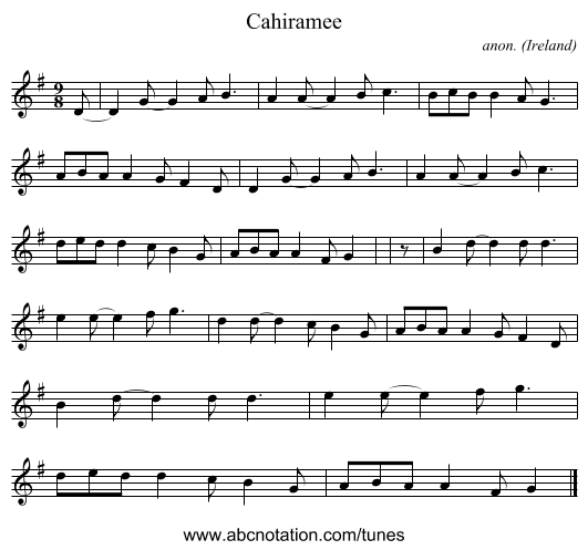 Cahiramee - staff notation