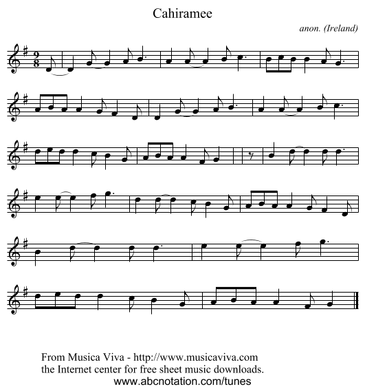 Cahiramee - staff notation