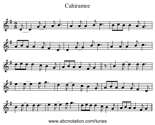 Cahiramee - staff notation
