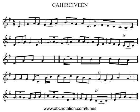 CAHIRCIVEEN - staff notation