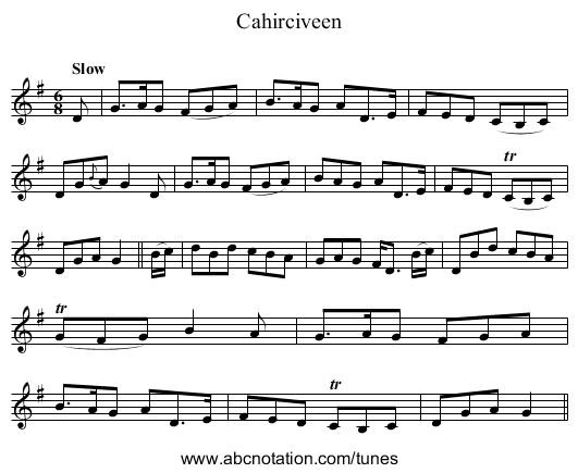 Cahirciveen - staff notation