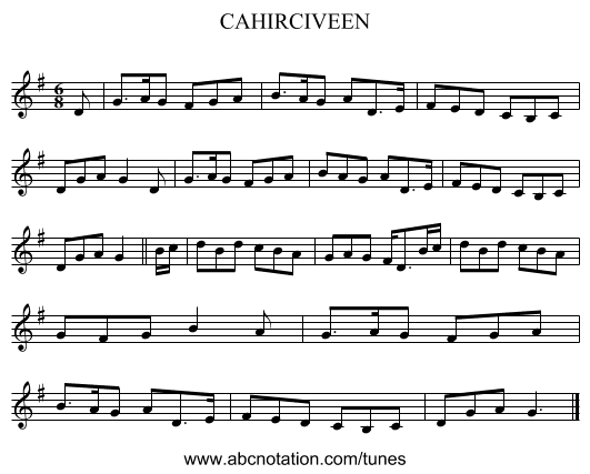 CAHIRCIVEEN - staff notation