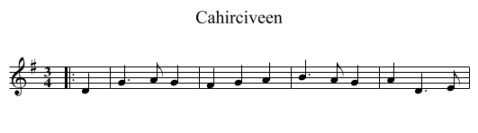 Cahirciveen - staff notation