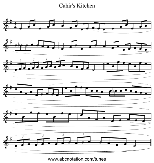 Cahir's Kitchen - staff notation