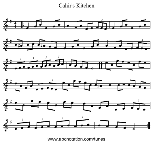 Cahir's Kitchen - staff notation