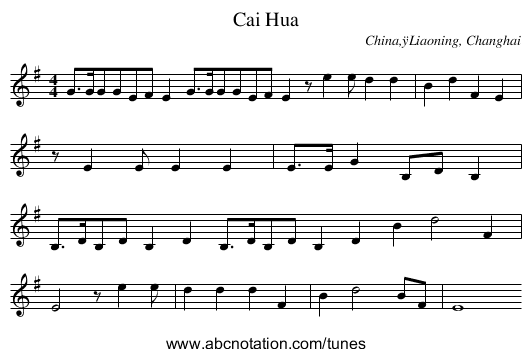Cai Hua - staff notation