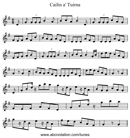 Cailin a' Tuirna - staff notation