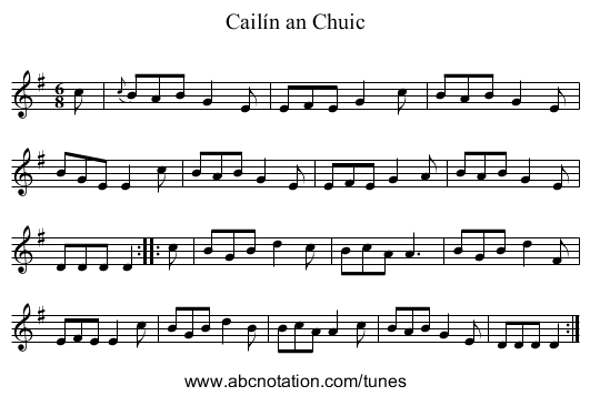 Cailín an Chuic - staff notation