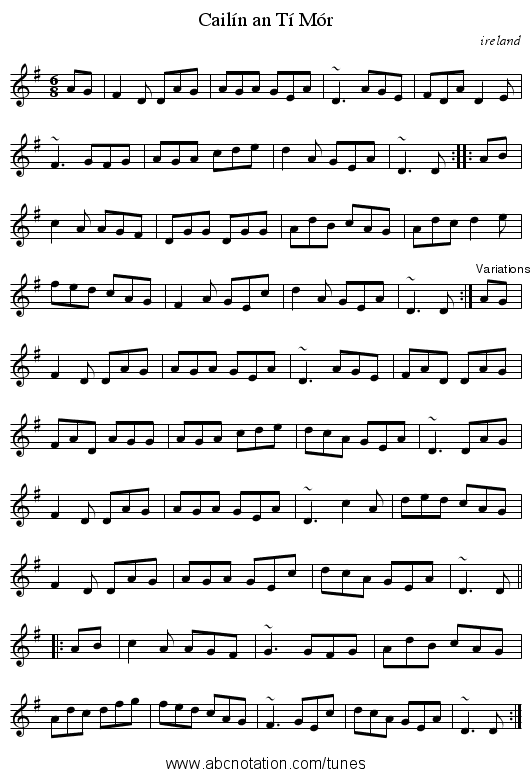 Cail&iacute;n an T&iacute; M&oacute;r - staff notation