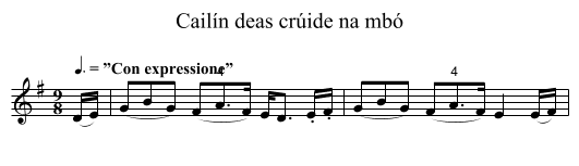 Cailín deas crúide na mbó - staff notation