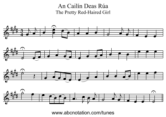 Cailín Deas Rúa, An - staff notation