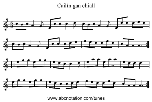 Cailín gan chiall - staff notation