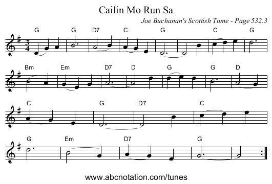 Cailin Mo Run Sa - staff notation