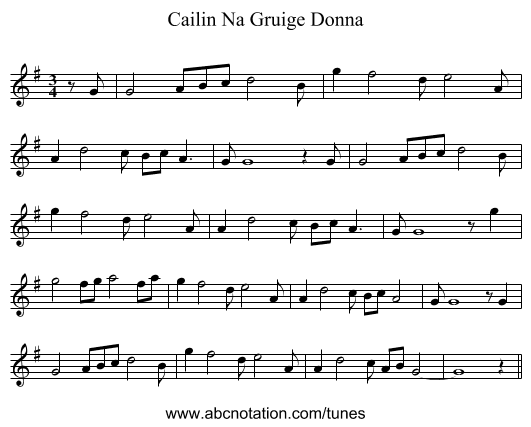 Cailin Na Gruige Donna - staff notation