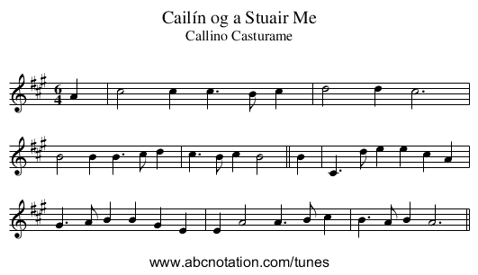 Cailín og a Stuair Me - staff notation