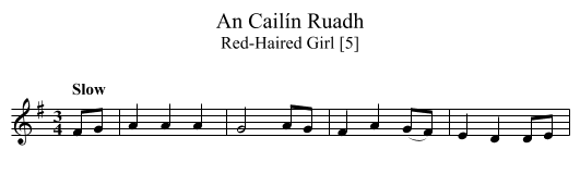 Cailín Ruadh, An - staff notation