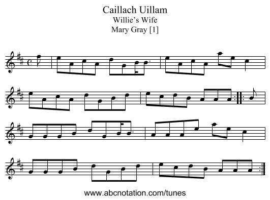 Caillach Uillam - staff notation