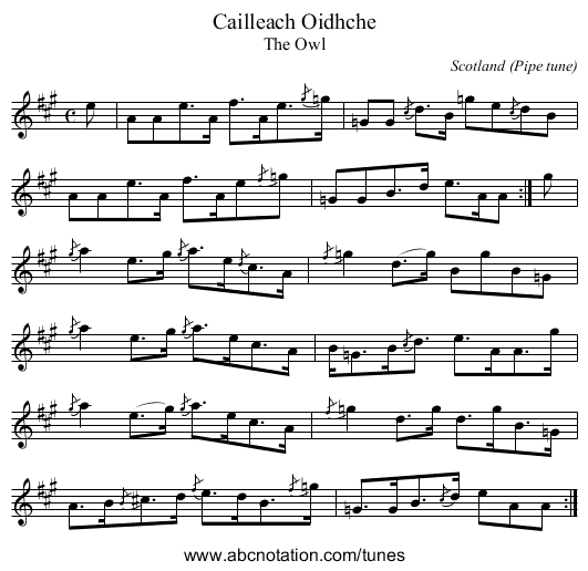 Cailleach Oidhche - staff notation