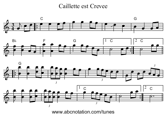 Caillette est Crevee - staff notation