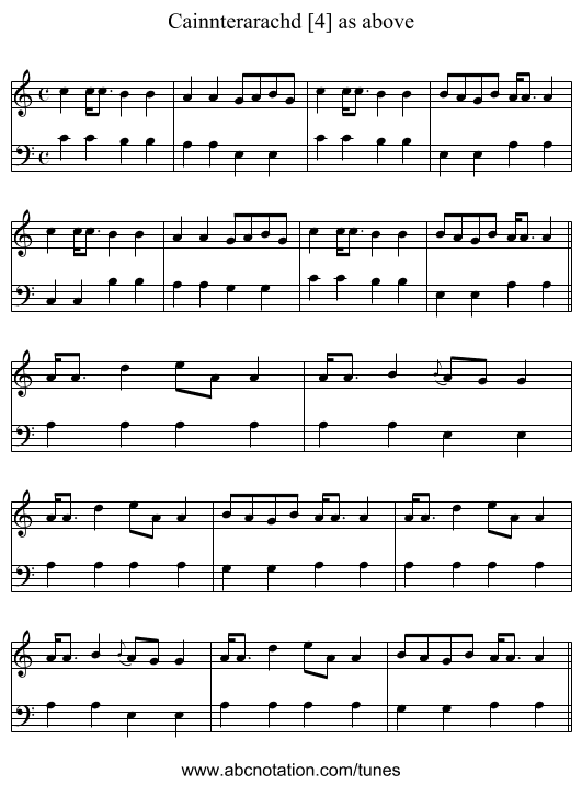 Cainnterarachd [4] as above - staff notation