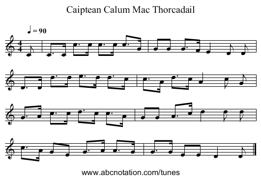 Caiptean Calum Mac Thorcadail - staff notation