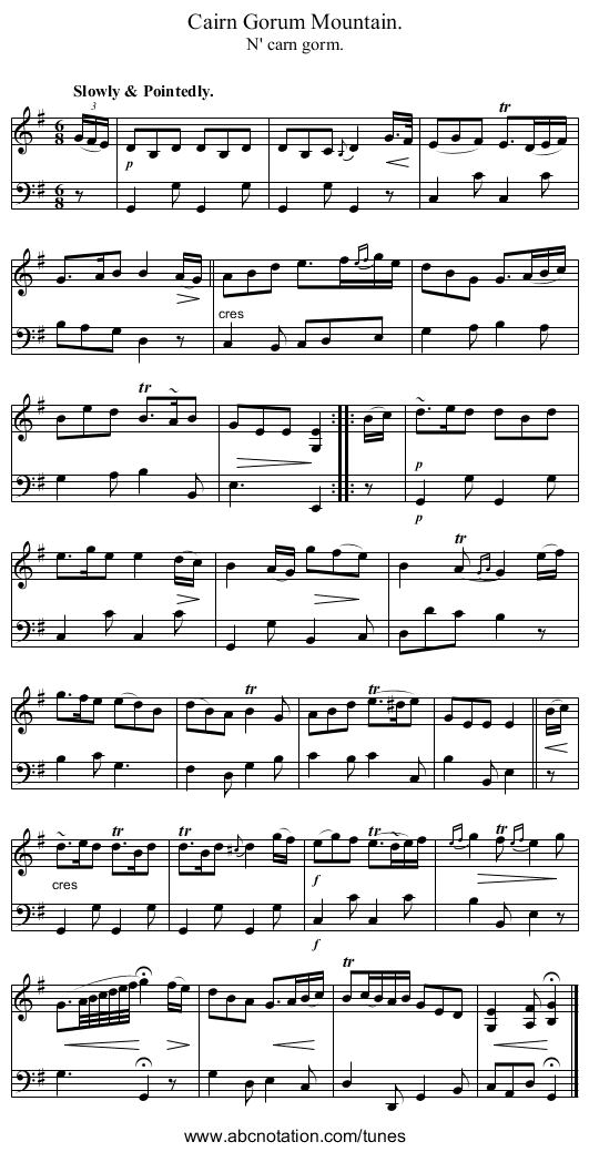 Cairn Gorum Mountain. - staff notation